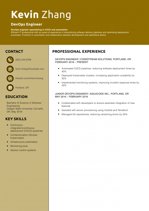 DevOps Engineer Resume Example 