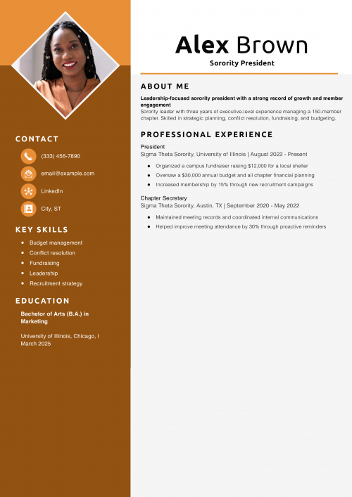 Sorority President Resume Example