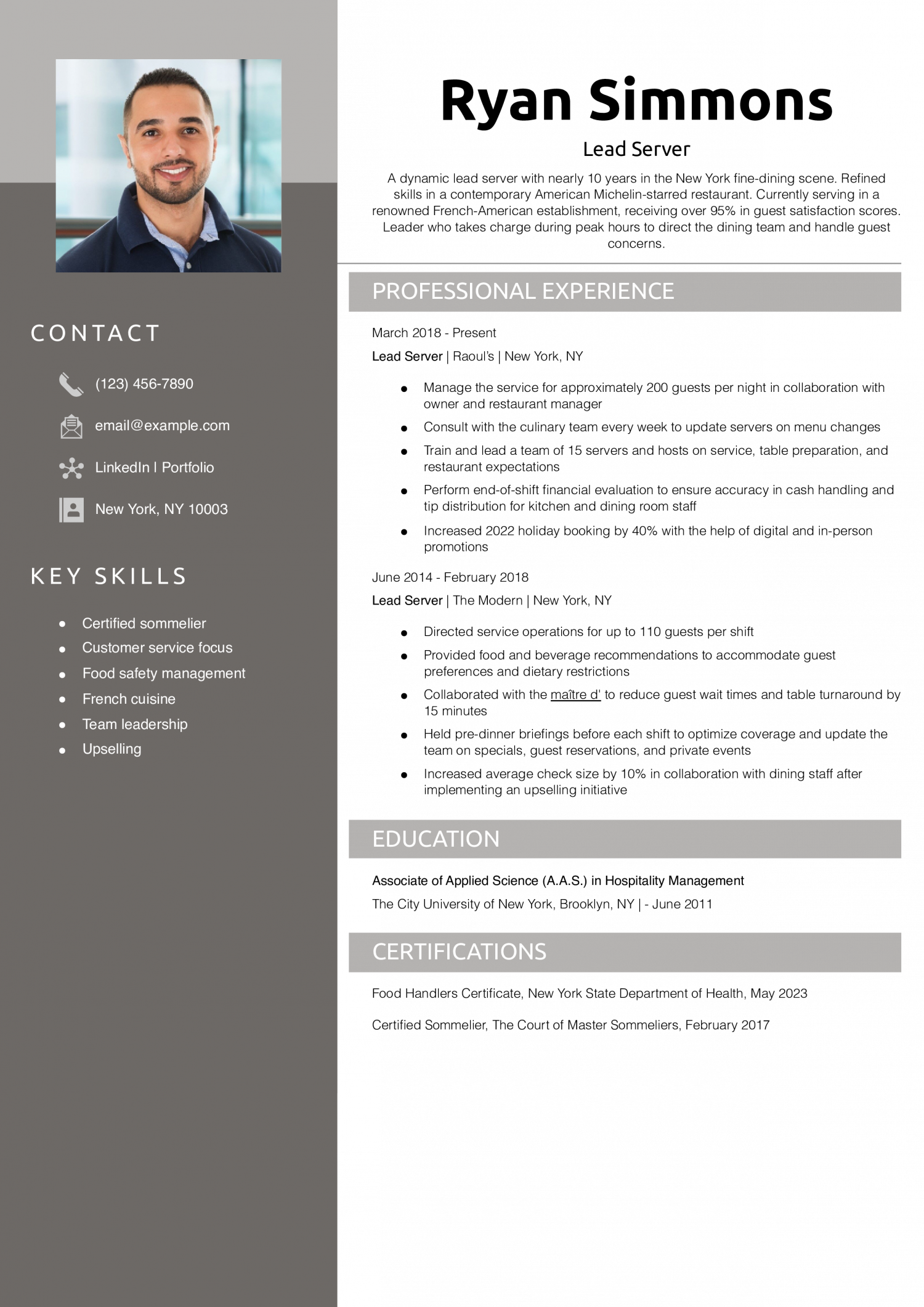 Lead Server Resume Example