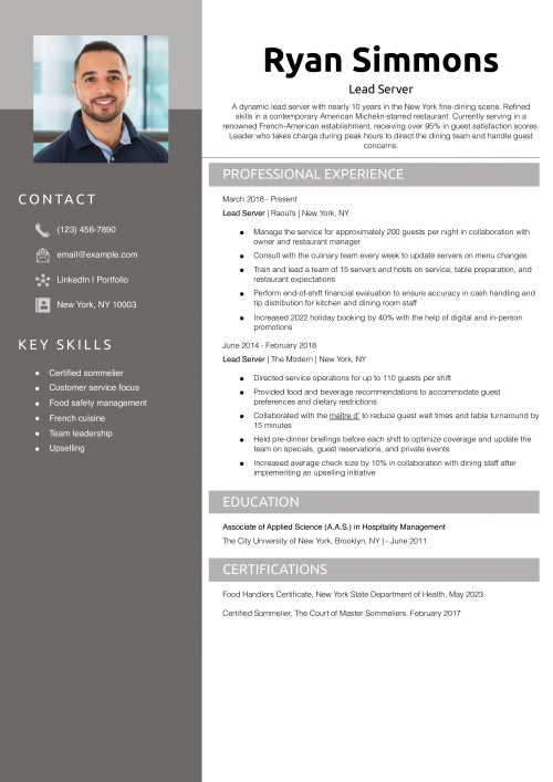 Lead Server Resume Example