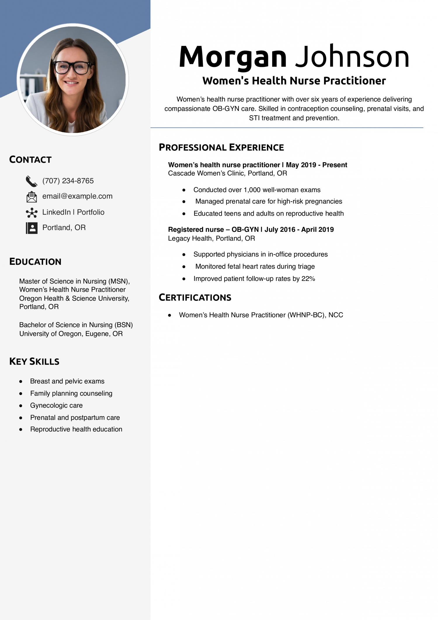 Women\'s Health Nurse Practitioner Resume Example