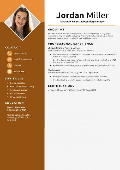 Strategic Financial Planning Manager Resume Example