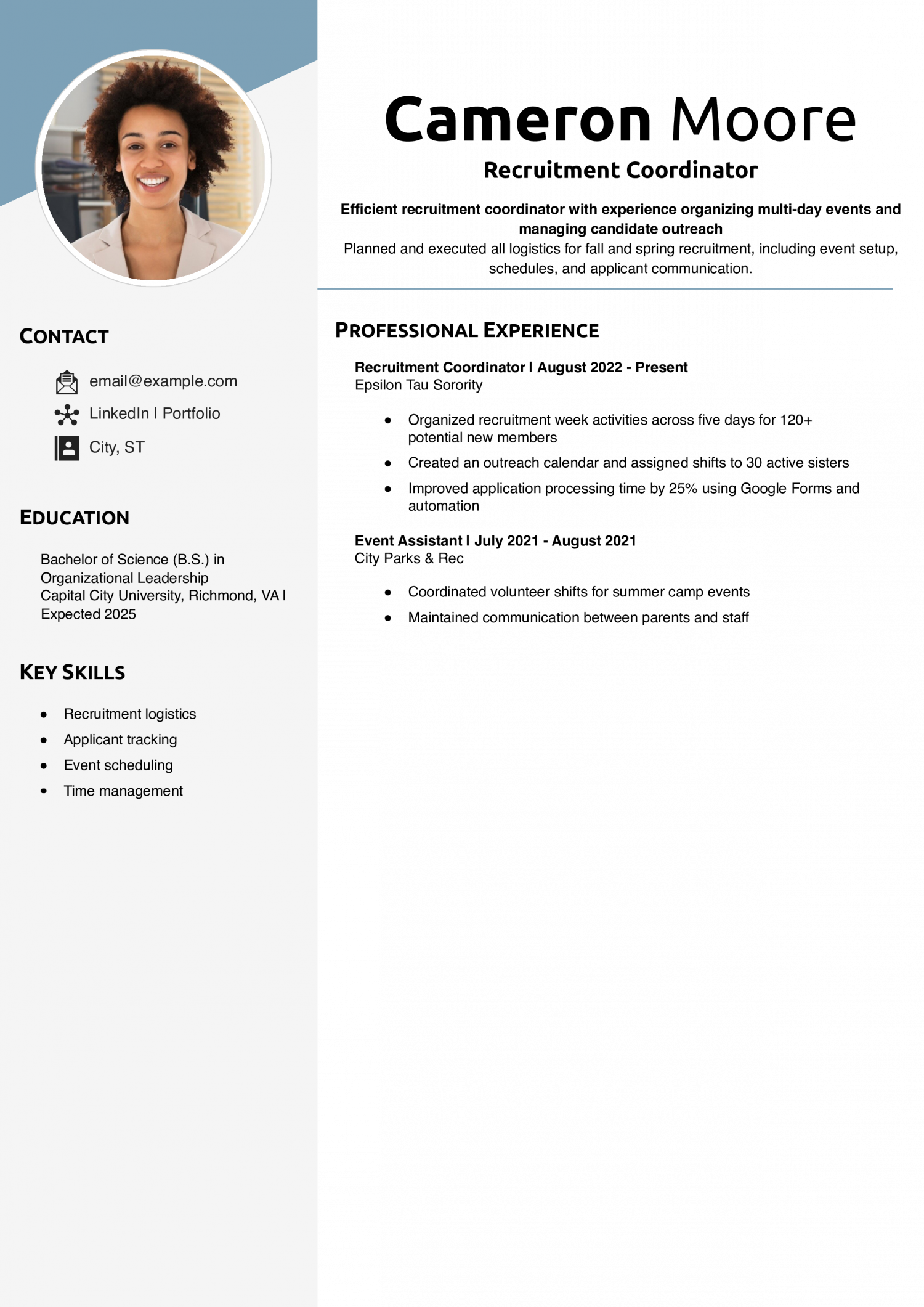 Recruitment Coordinator  Resume Example 