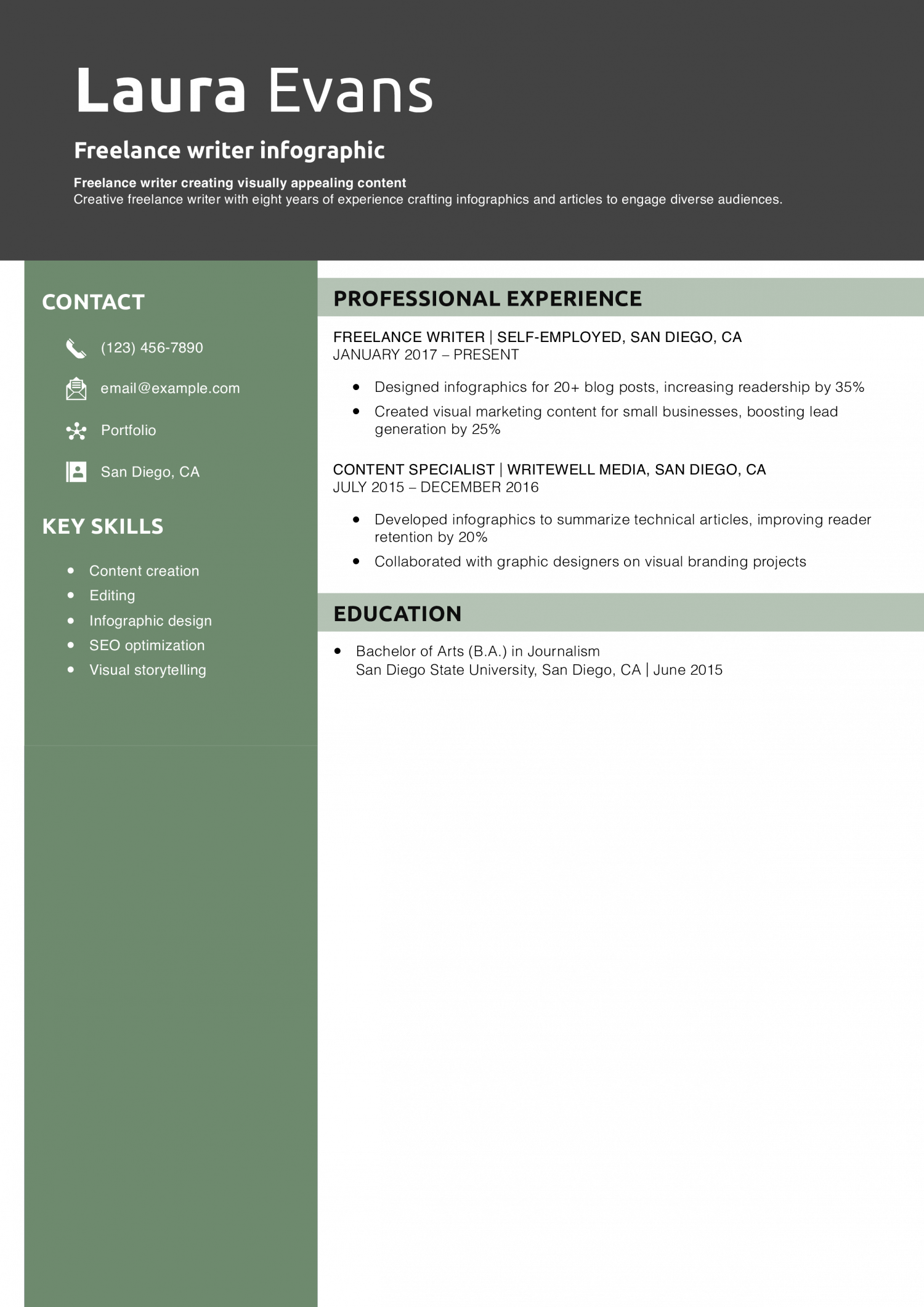 Freelance writer infographic resume