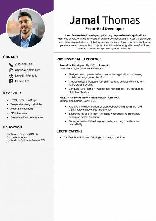 Front-End Developer Resume Example