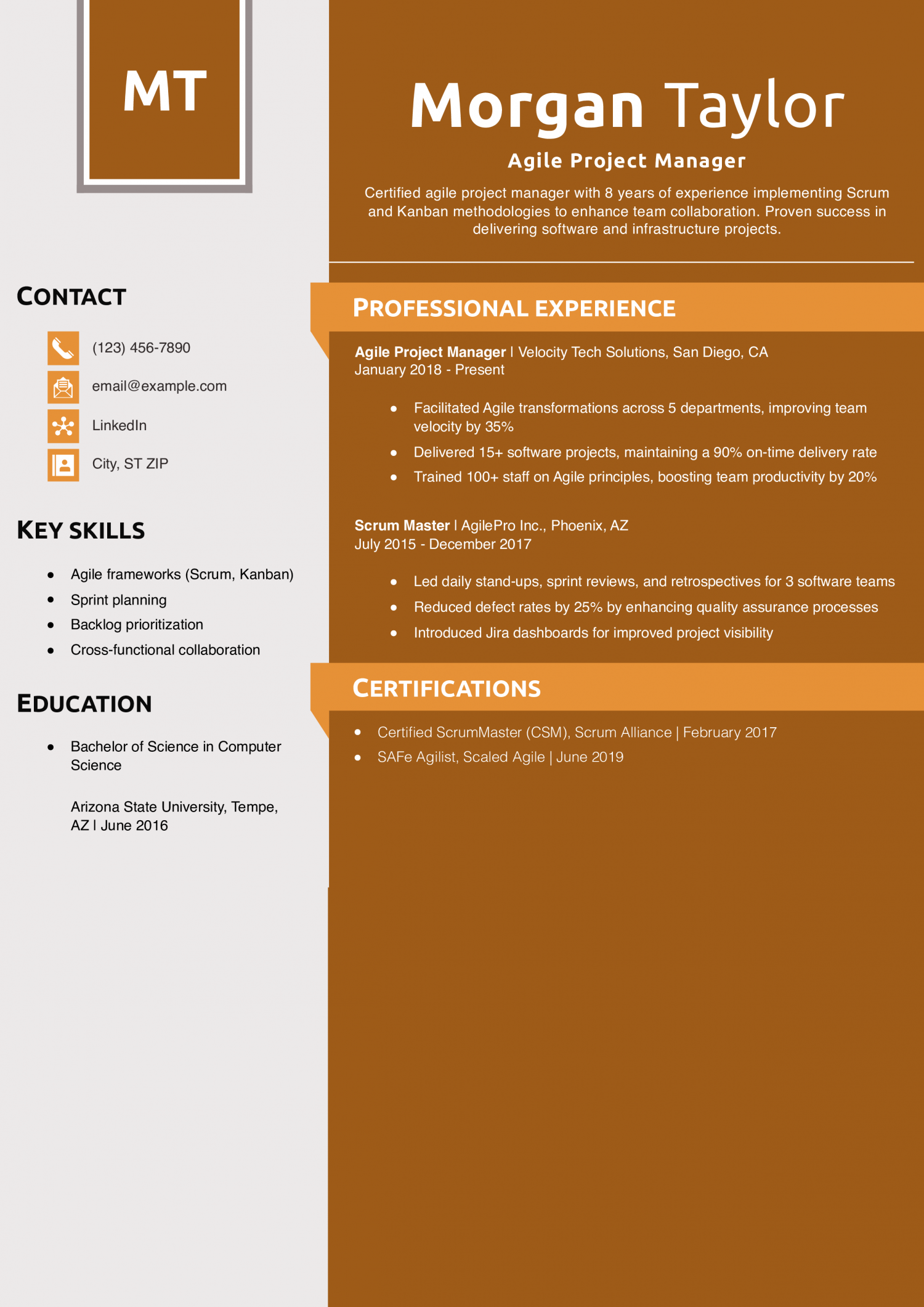 Agile Project Manager Resume Example