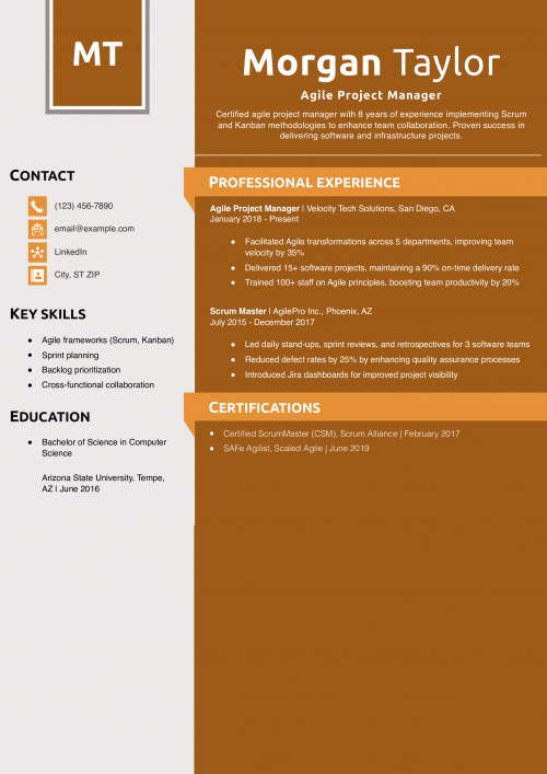 Agile Project Manager Resume Example