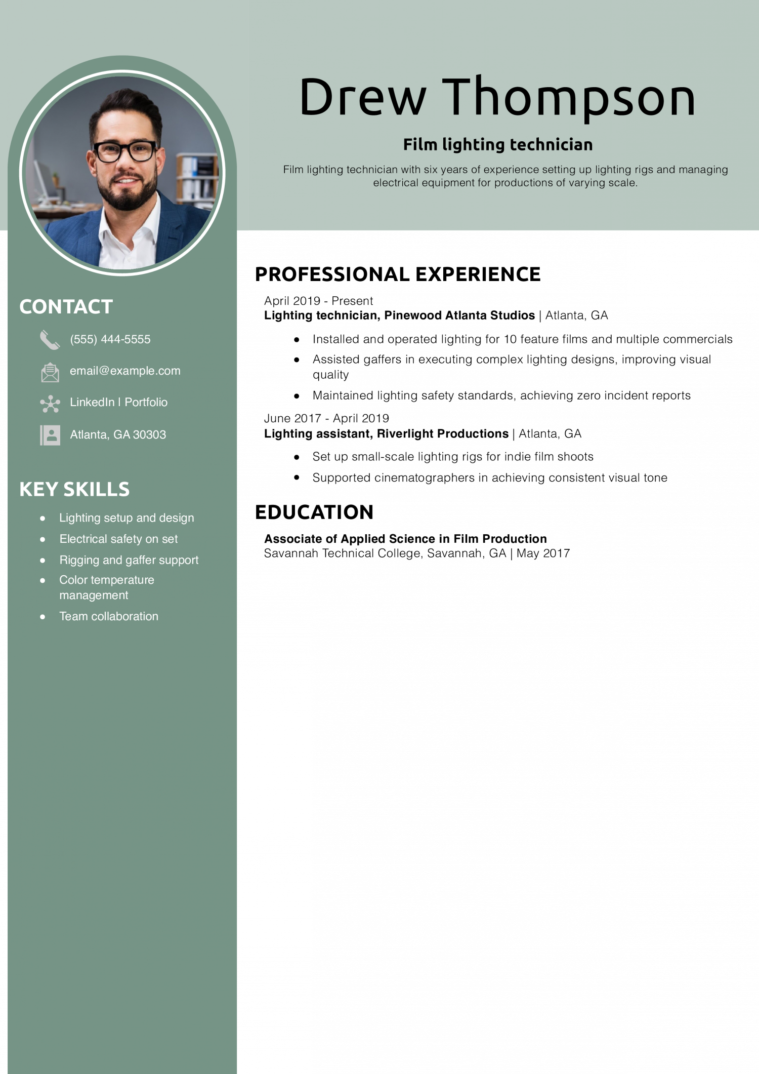 Film lighting technician resume example