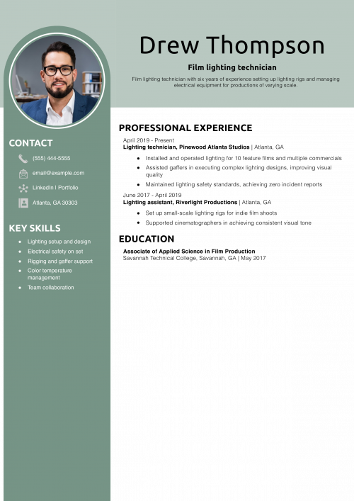 Film lighting technician resume example