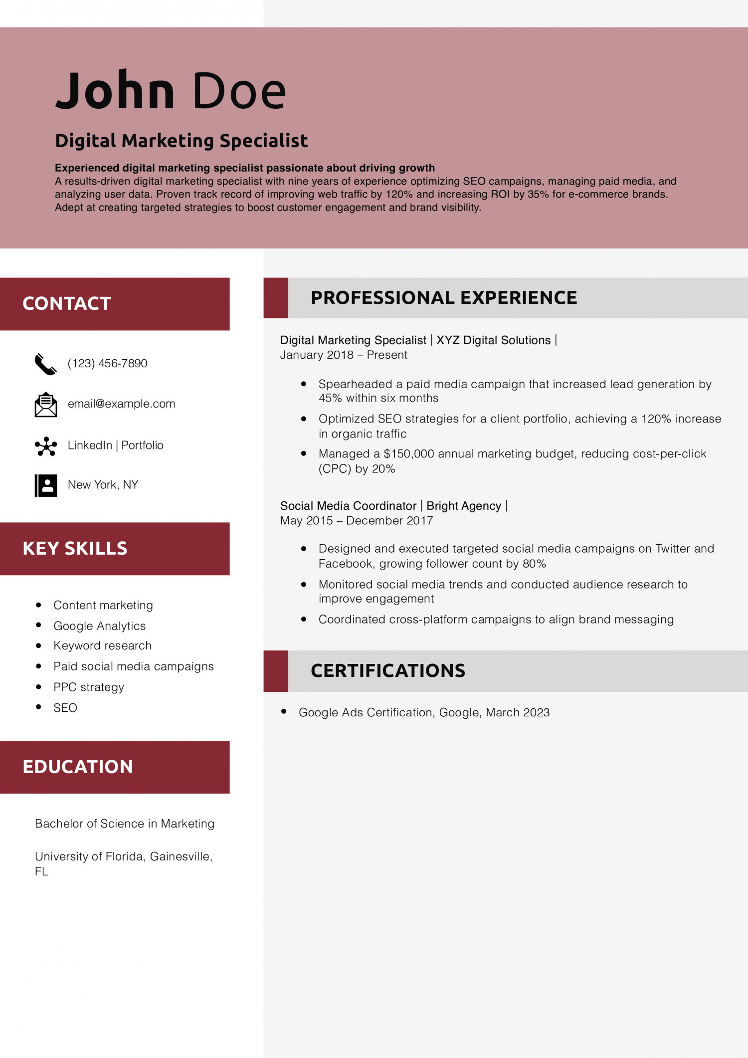 Digital Marketing Specialist Resume