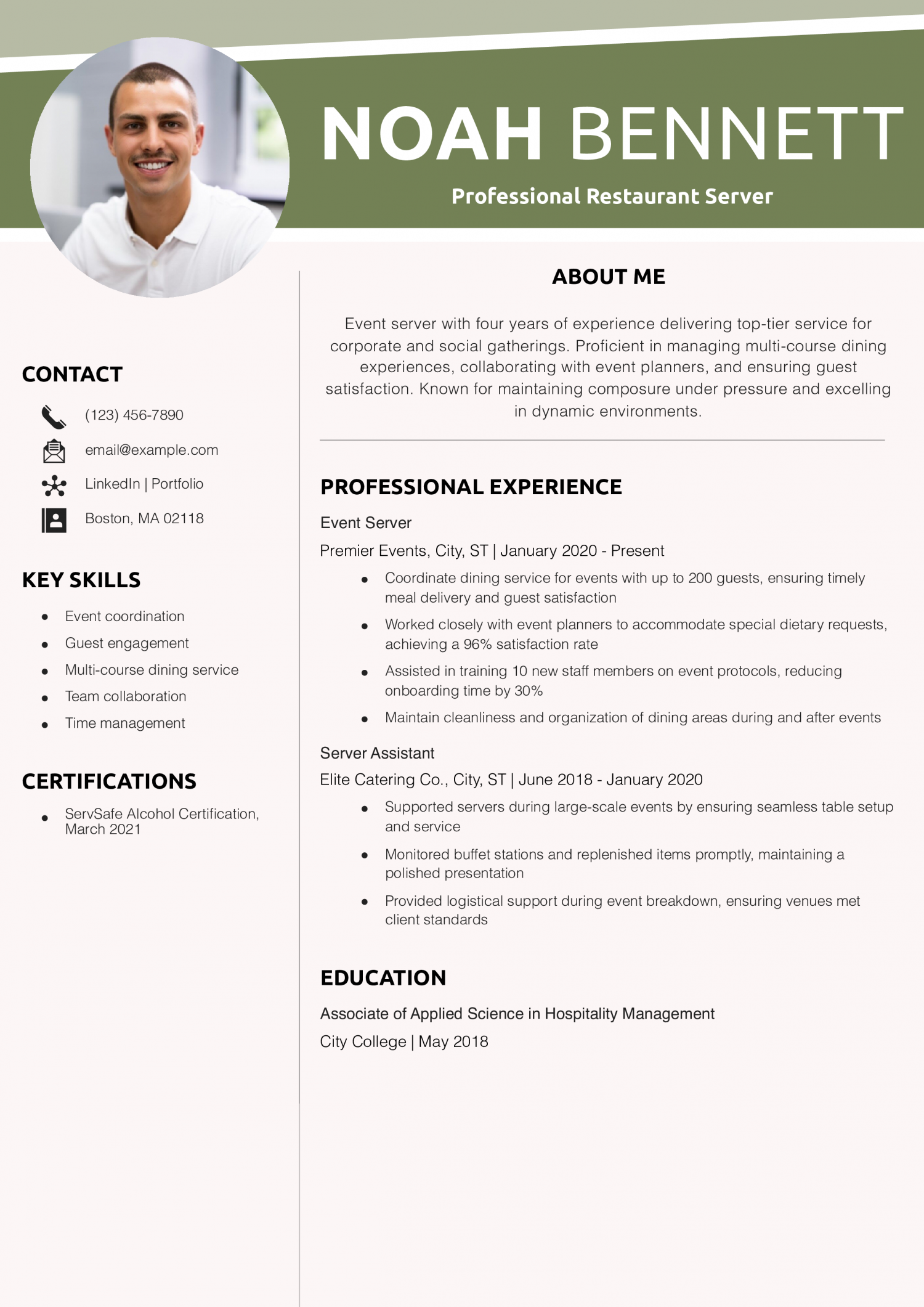 Event Server Resume Example