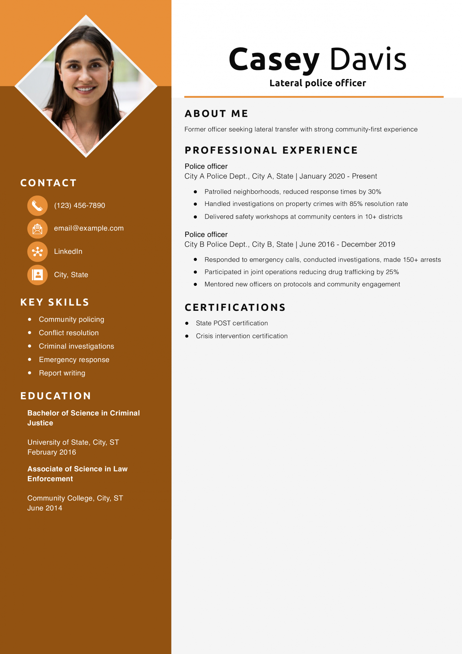 Lateral police officer resume example