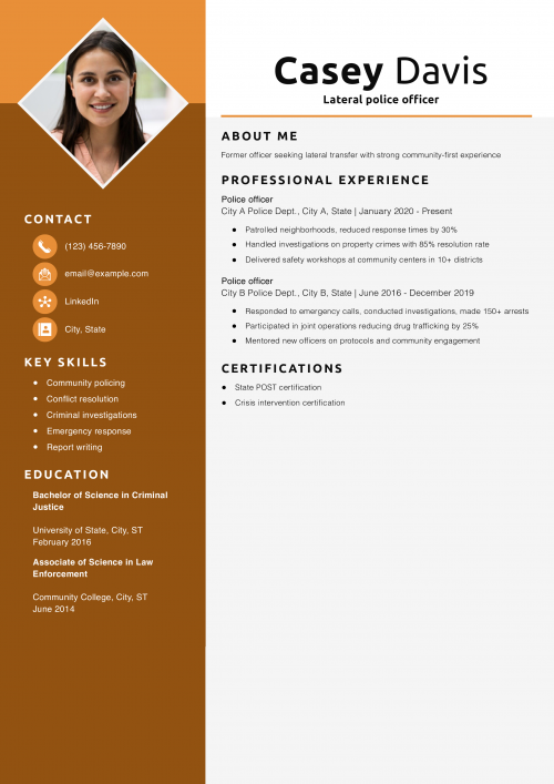 Lateral police officer resume example