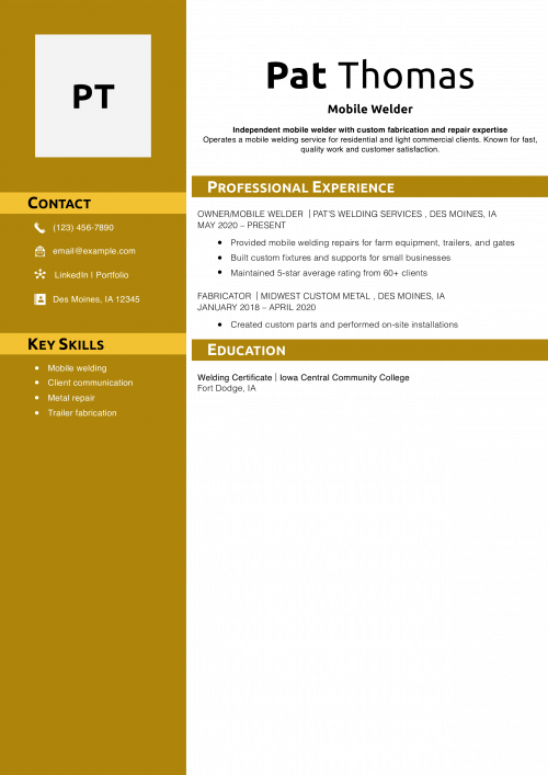 Mobile Welder Resume Example 