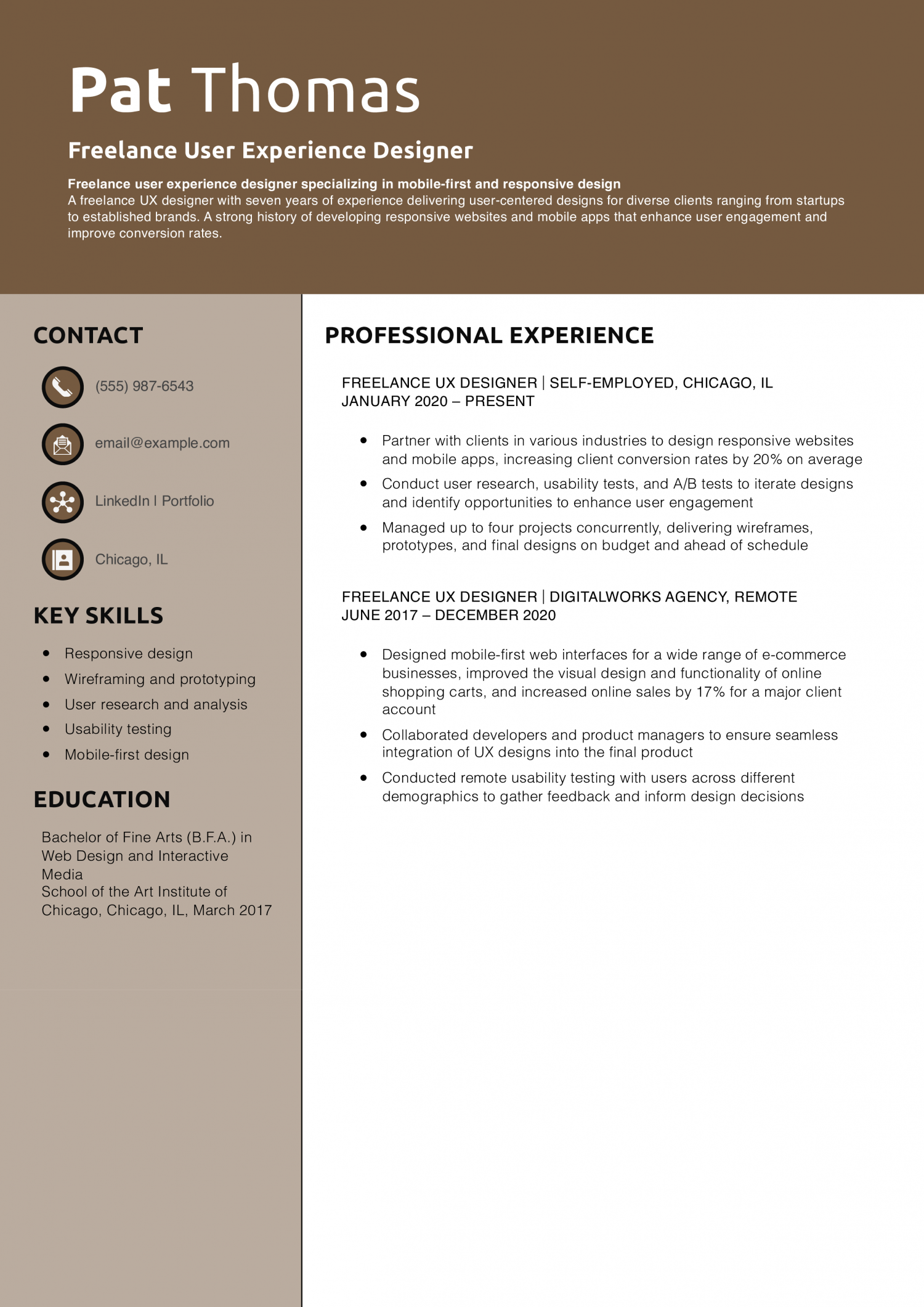 Freelance User Experience Designer Resume Example