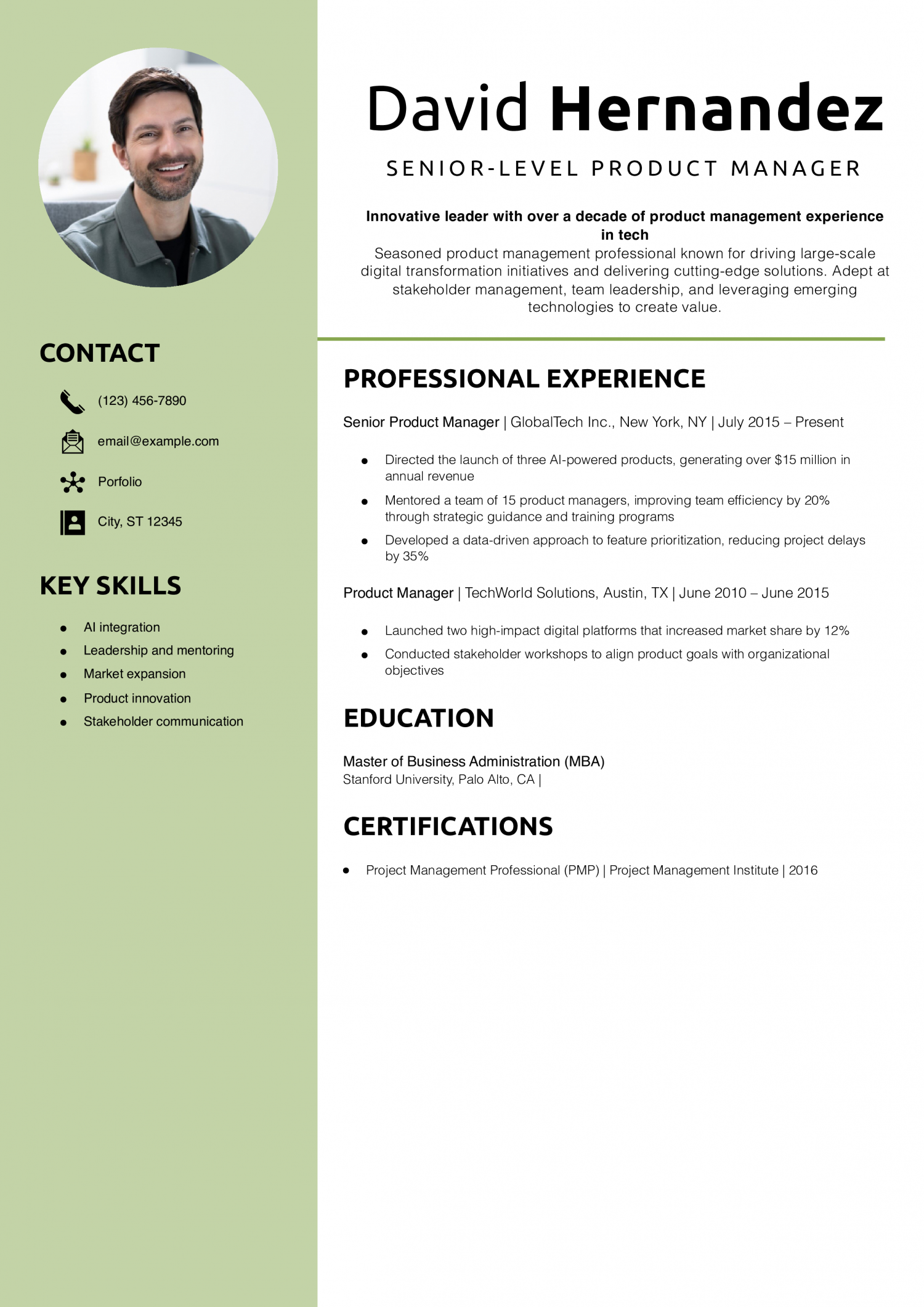 Senior-Level Product Manager Resume Example