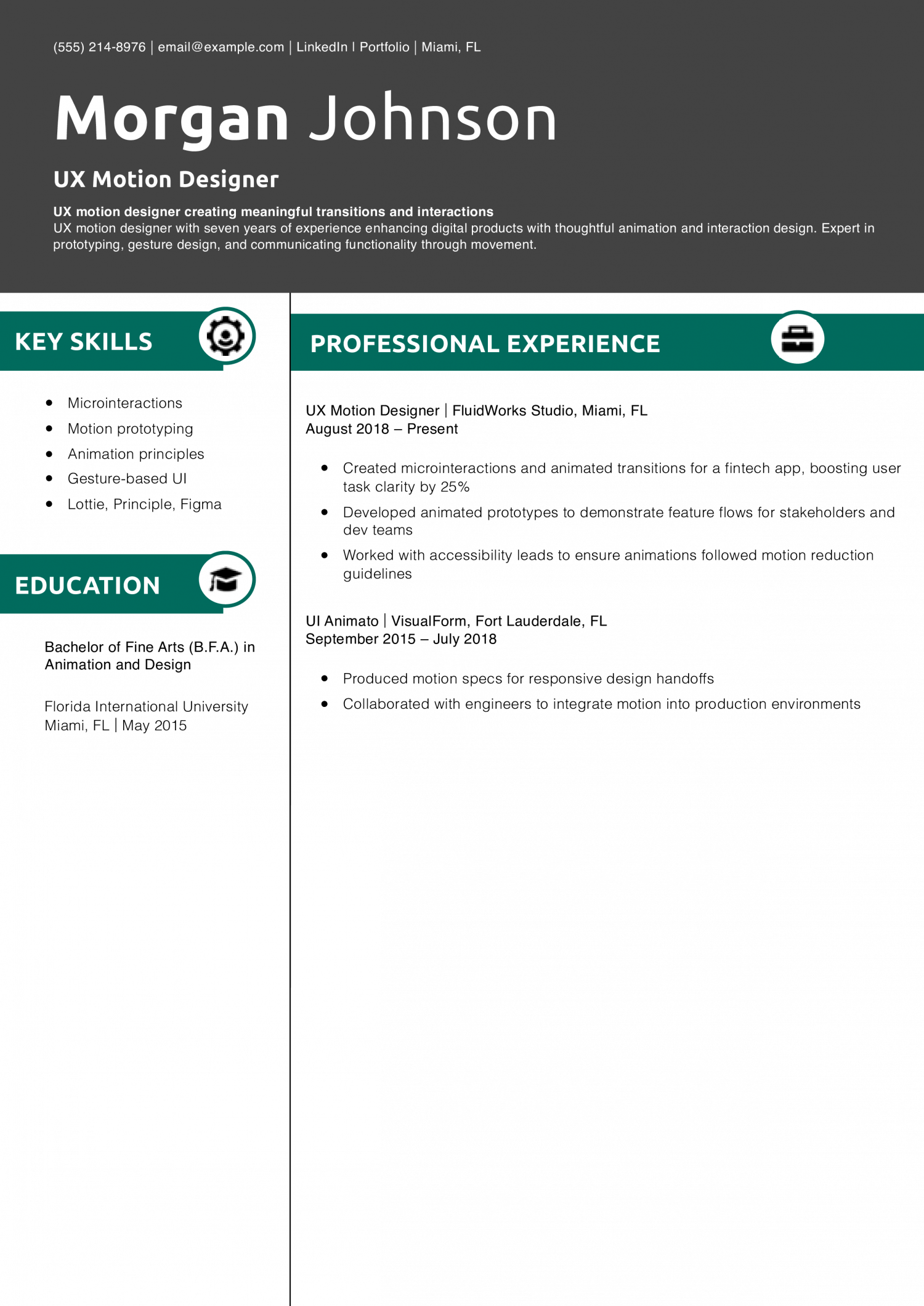 UX Motion Designer Resume Example