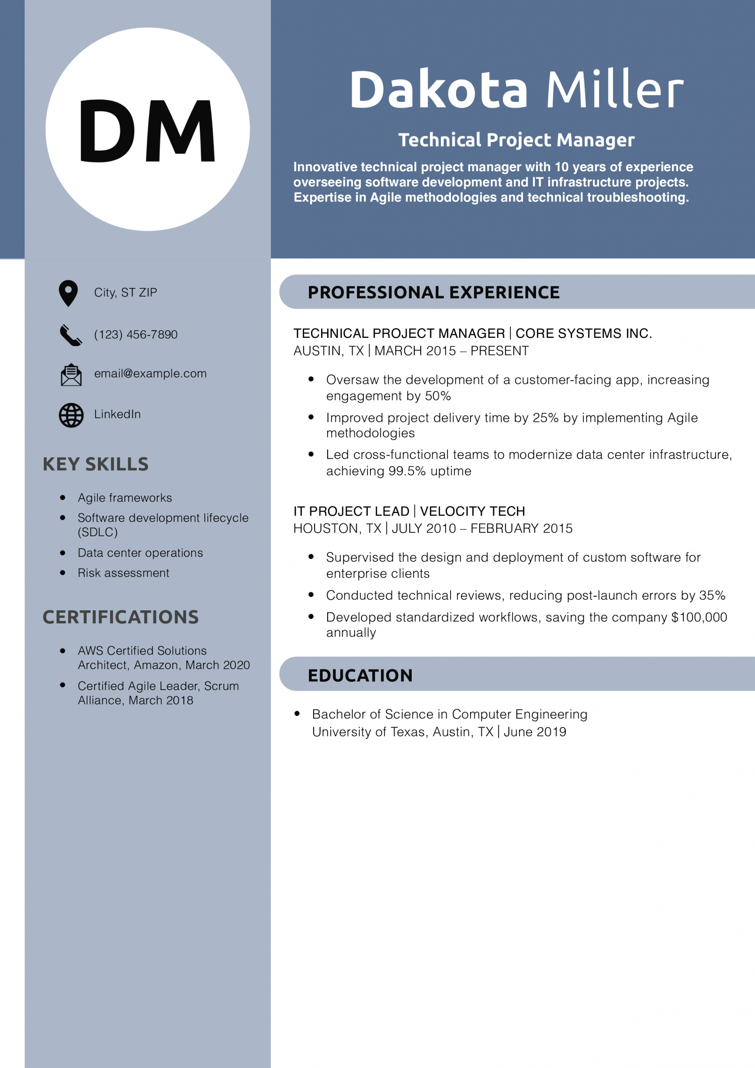 Technical Project Manager Resume Example