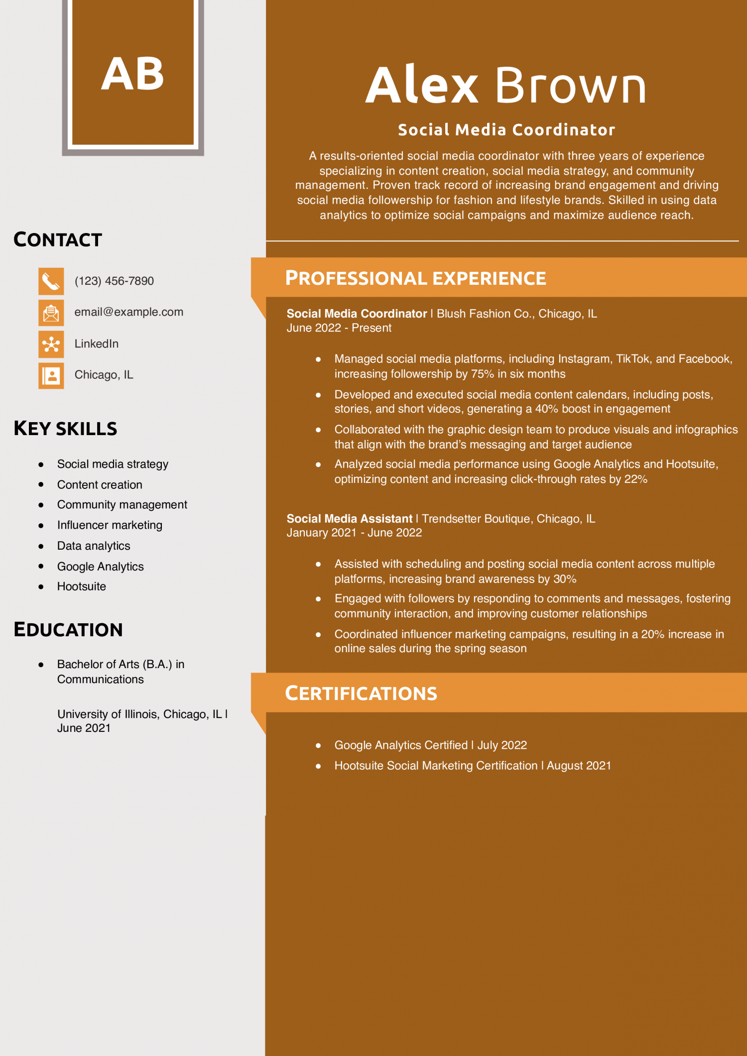 Social Media Coordinator Resume Example
