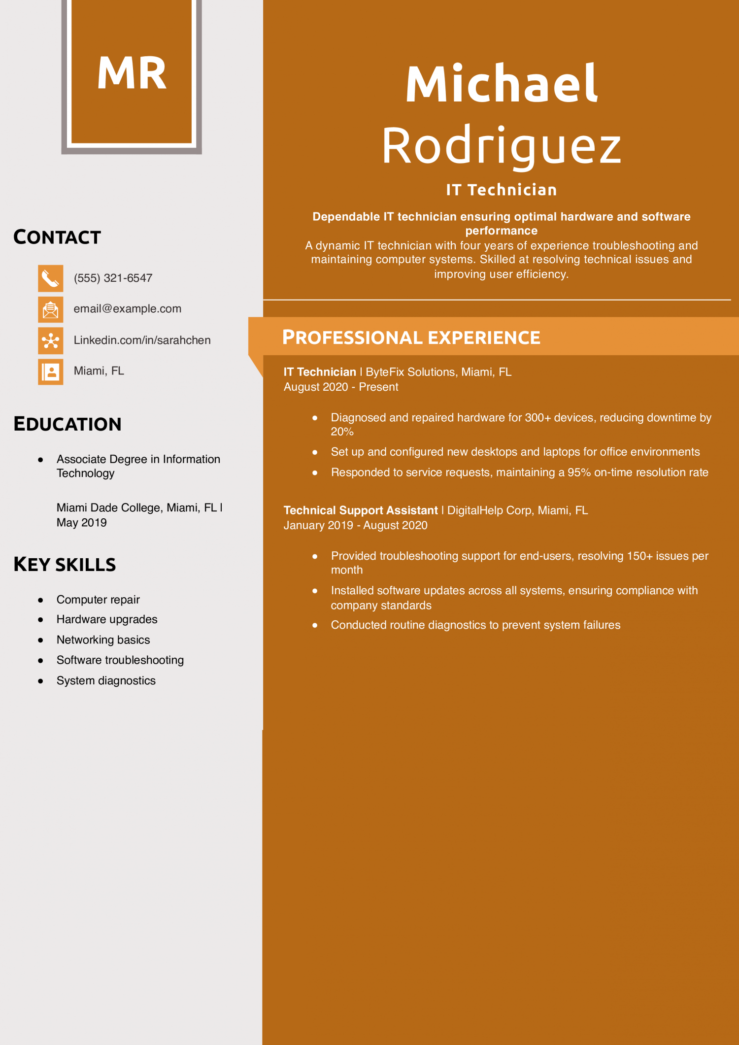 IT Technician Resume Example 