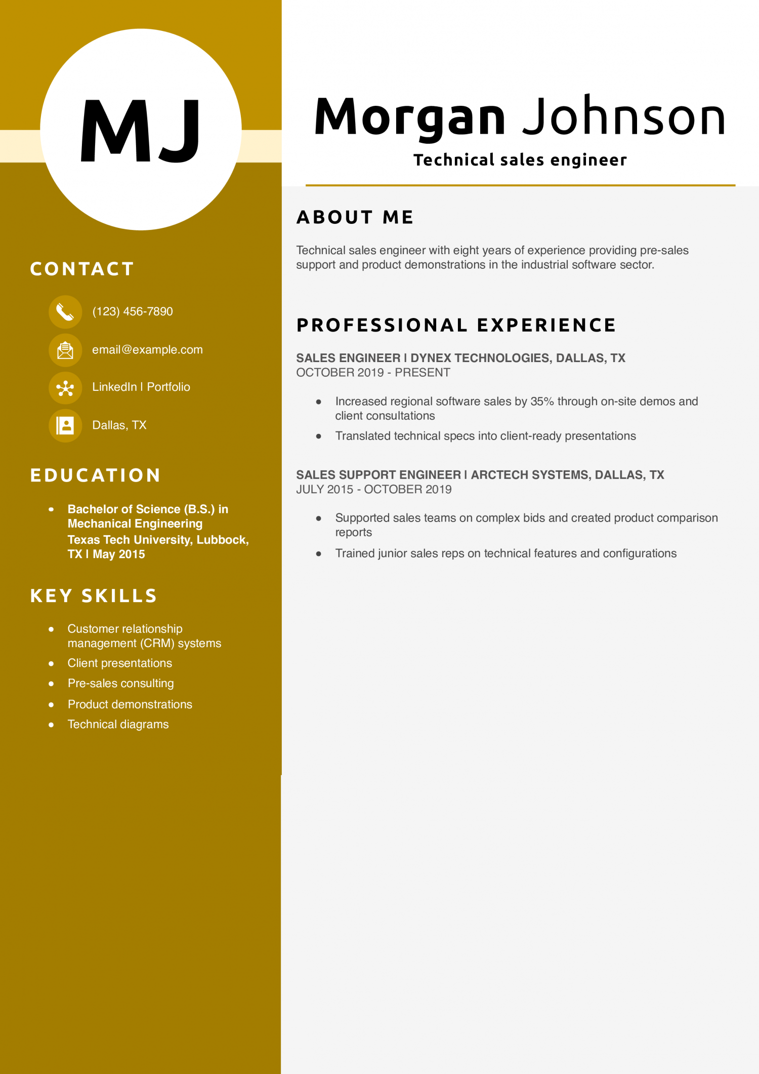 Technical sales engineer resume example 
