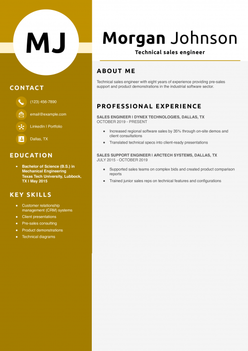 Technical sales engineer resume example 