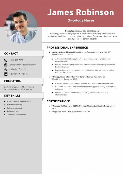 Oncology Nurse Resume Example