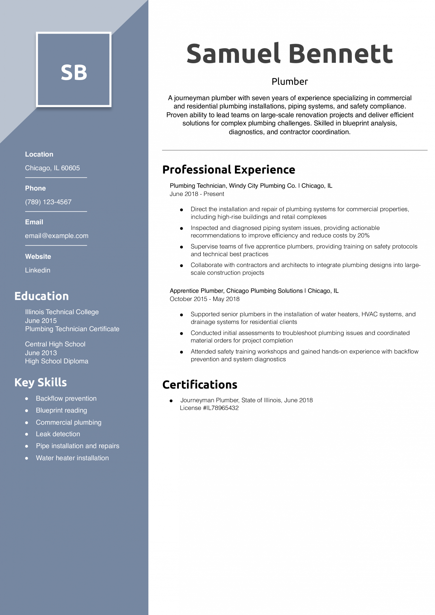 Plumber Resume Example