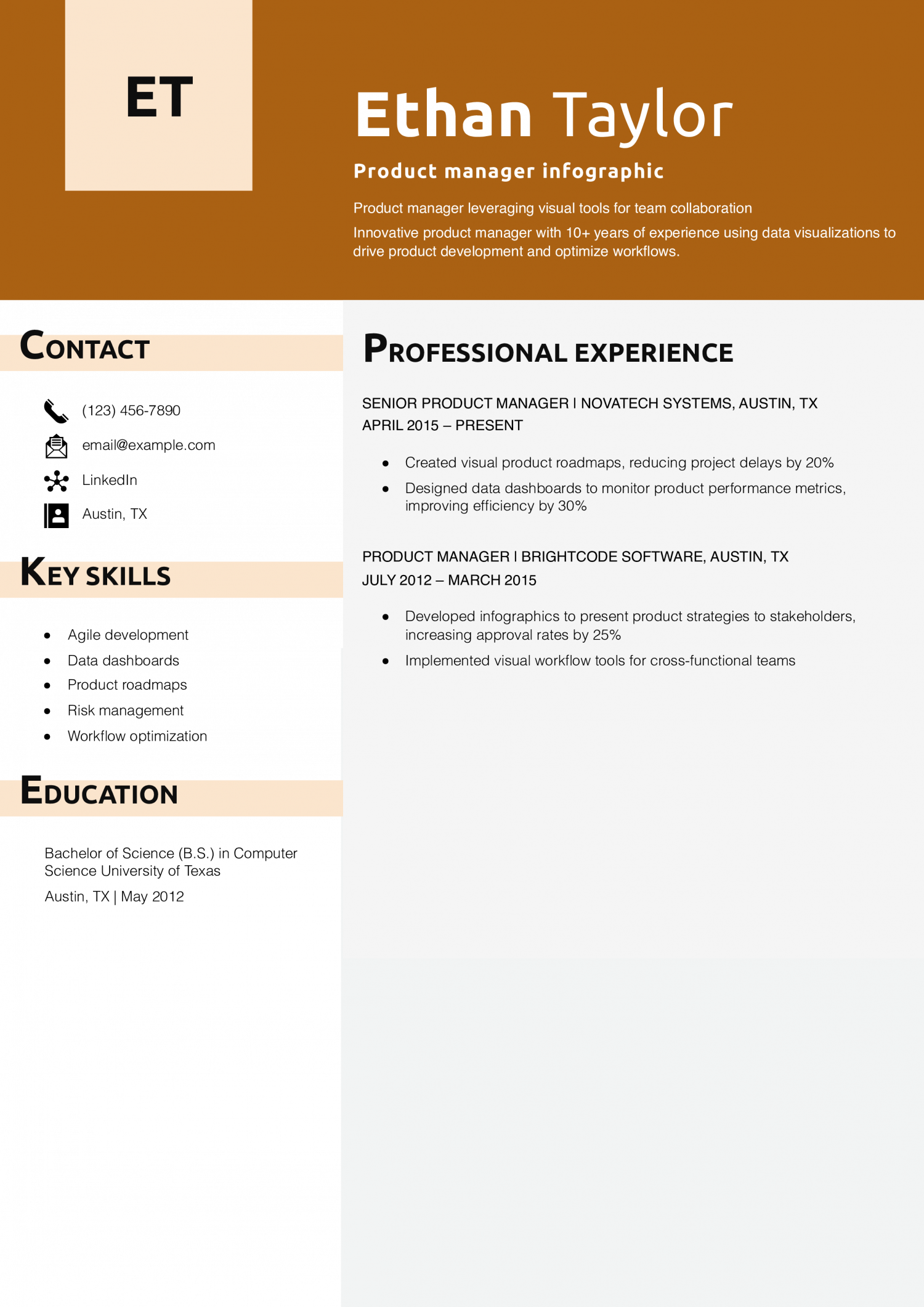 Product manager infographic resume