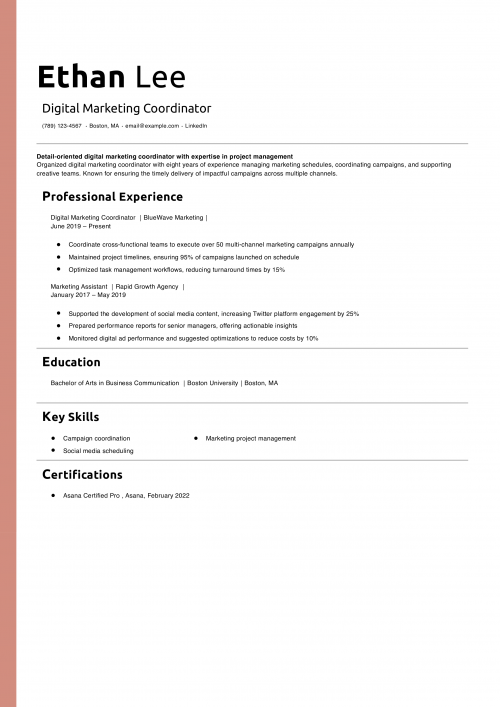 Digital Marketing Coordinator Resume