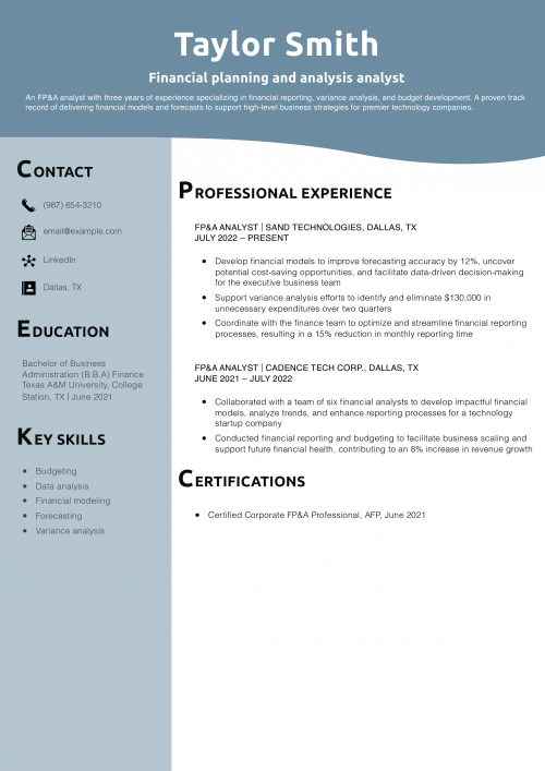 Financial planning and analysis analyst