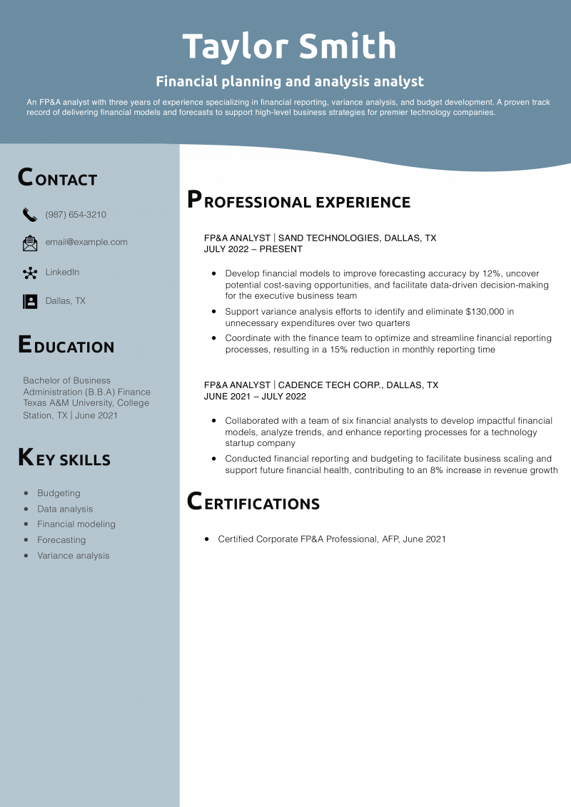Financial planning and analysis analyst