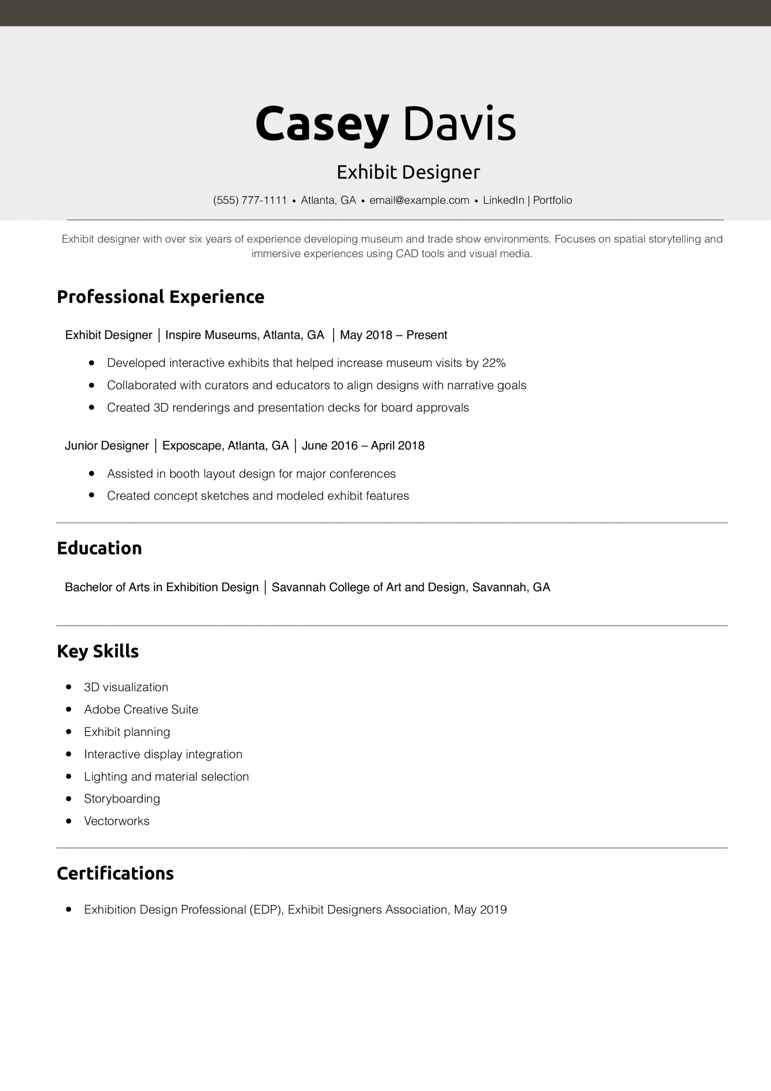 Exhibit Designer Resume