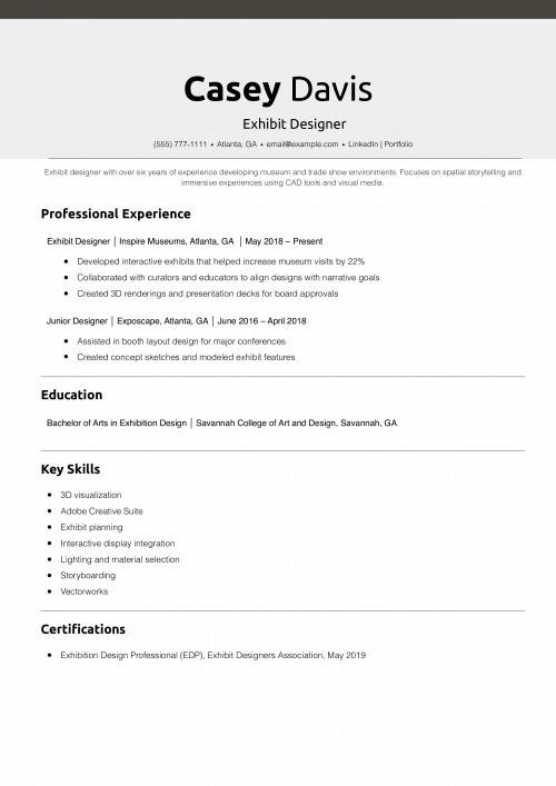 Exhibit Designer Resume