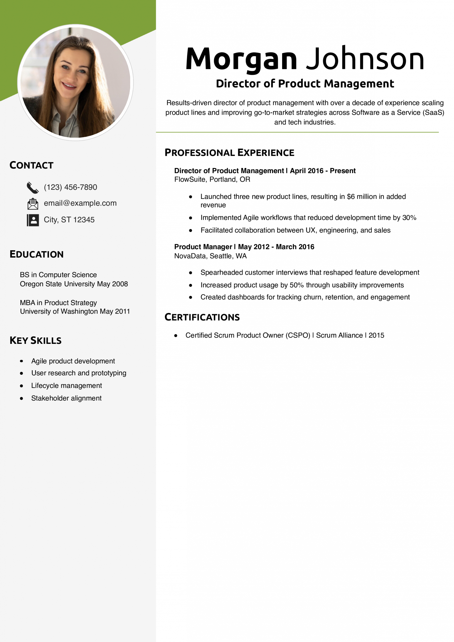 Director of Product Management Resume Example