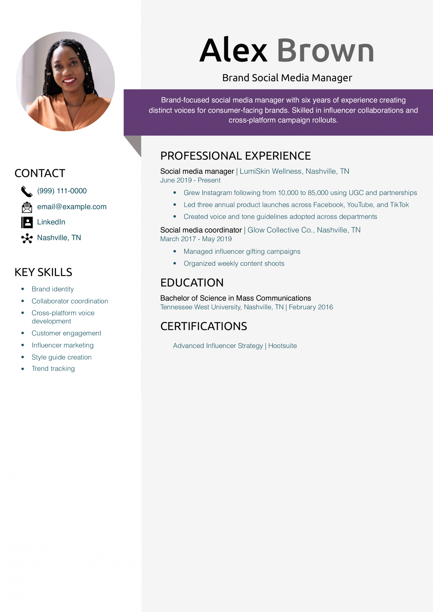 Brand Social Media Manager Resume Example