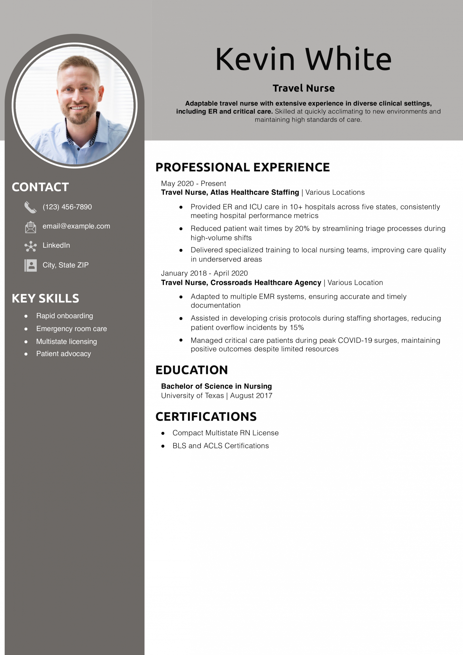 Travel Nurse Resume Example