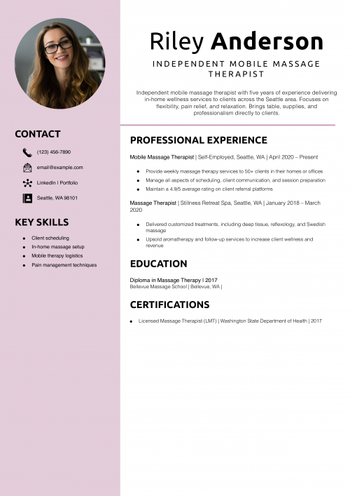 Independent mobile massage therapist resume 