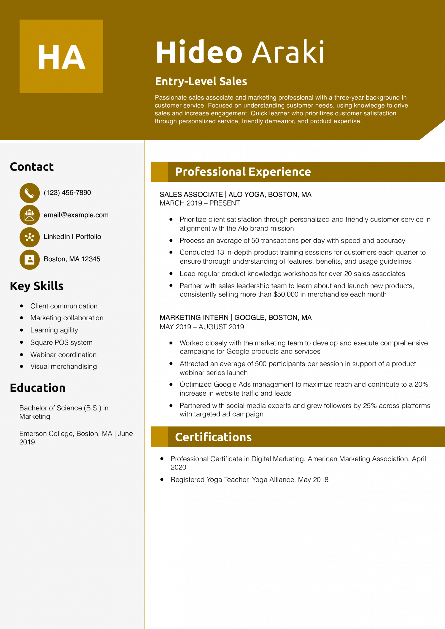Entry-Level Sales Resume Example