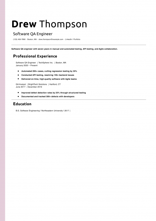 Software QA Engineer Resume Example
