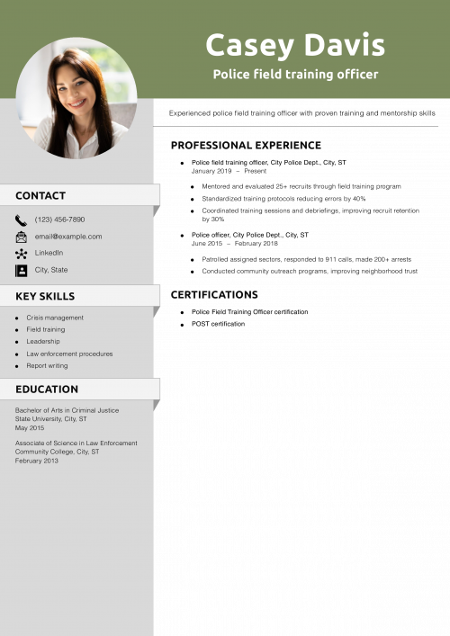 Police field training officer resume example