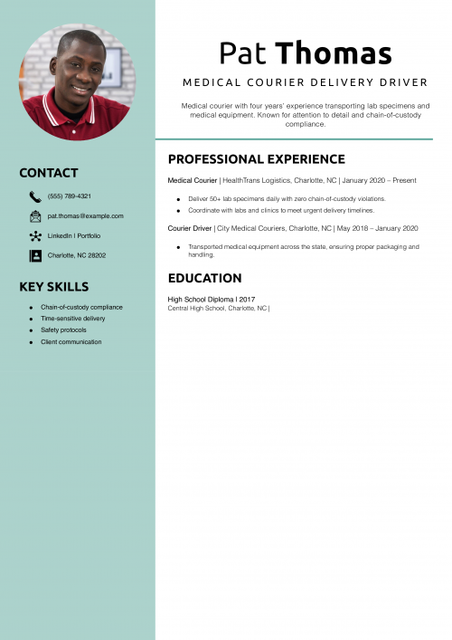 Medical Courier Delivery Driver Resume Example