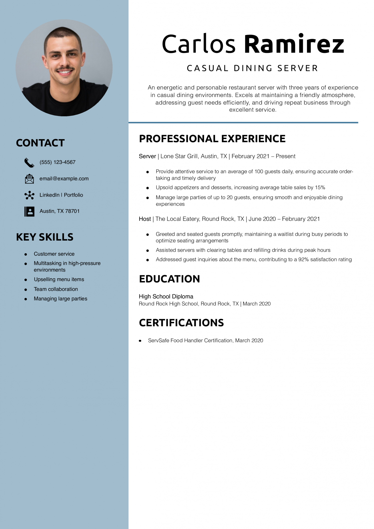 Casual Dining Server Resume Example