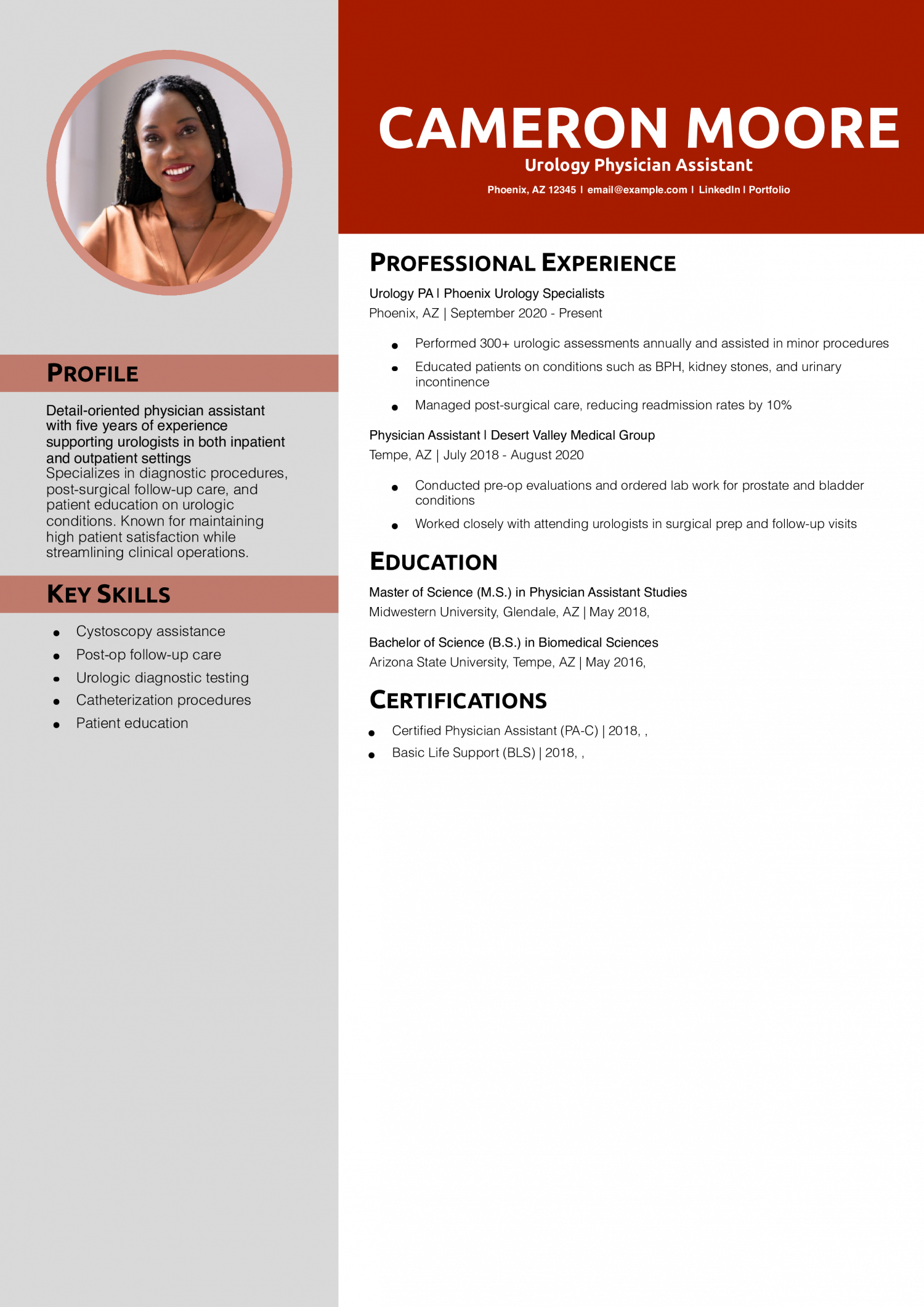 Urology Physician Assistant Resume Example