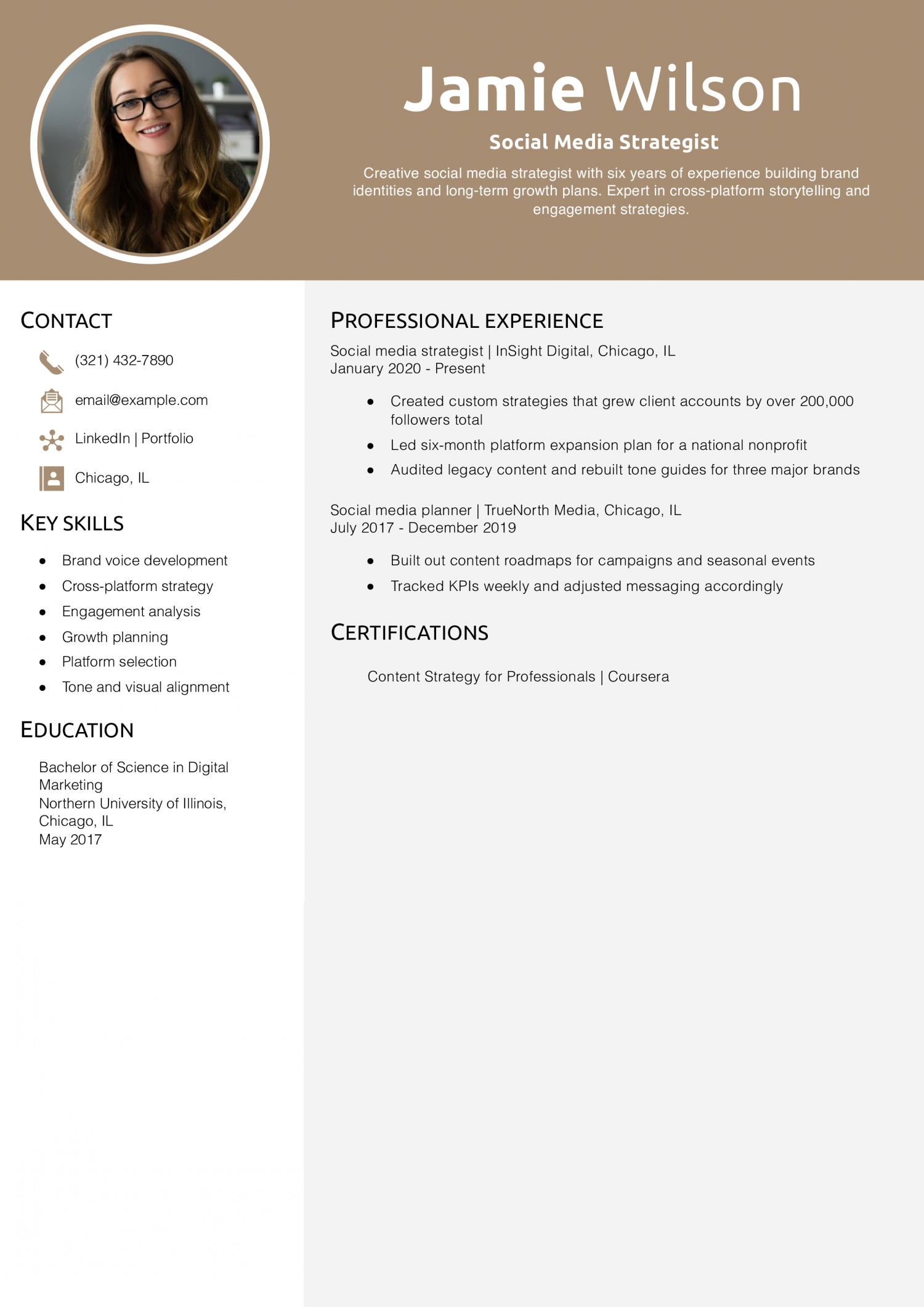 Social Media Strategist Resume Example