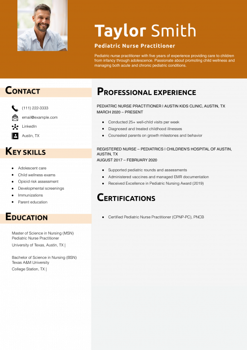 Pediatric Nurse Practitioner Resume Example