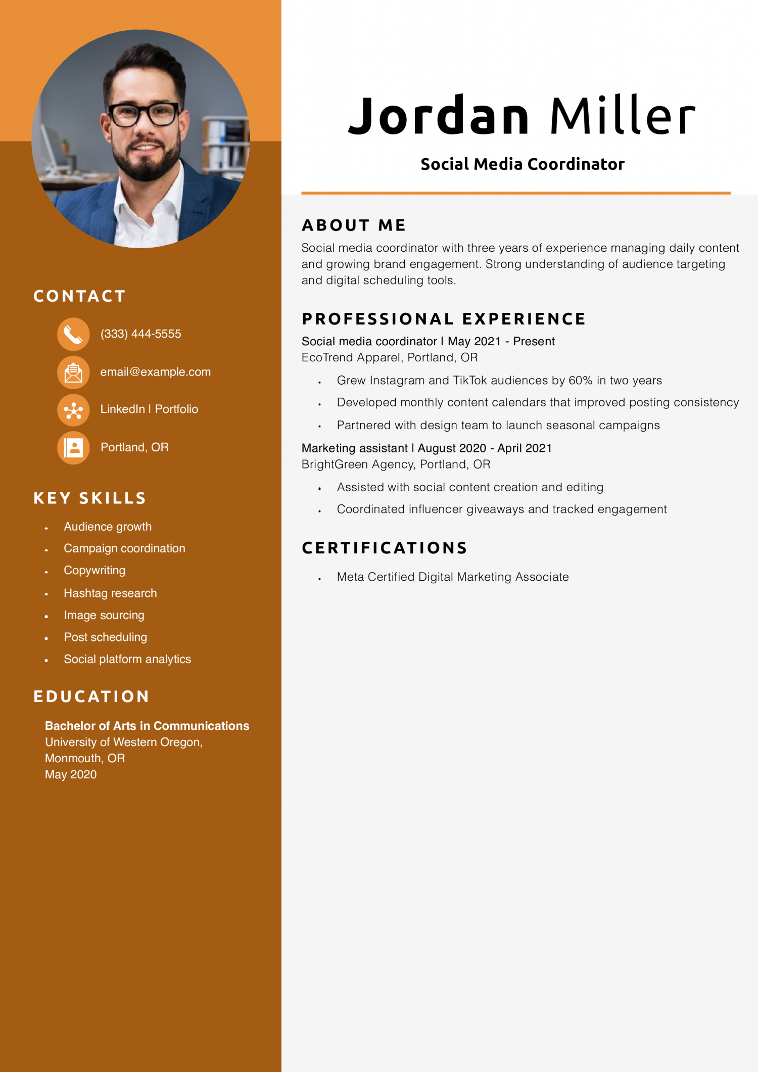Social Media Coordinator Resume Example