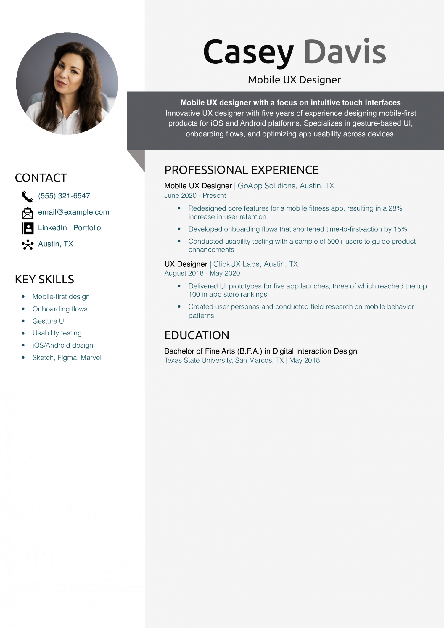 Mobile UX Designer Resume Example