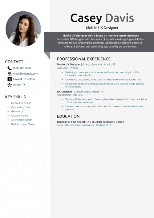 Mobile UX Designer Resume Example