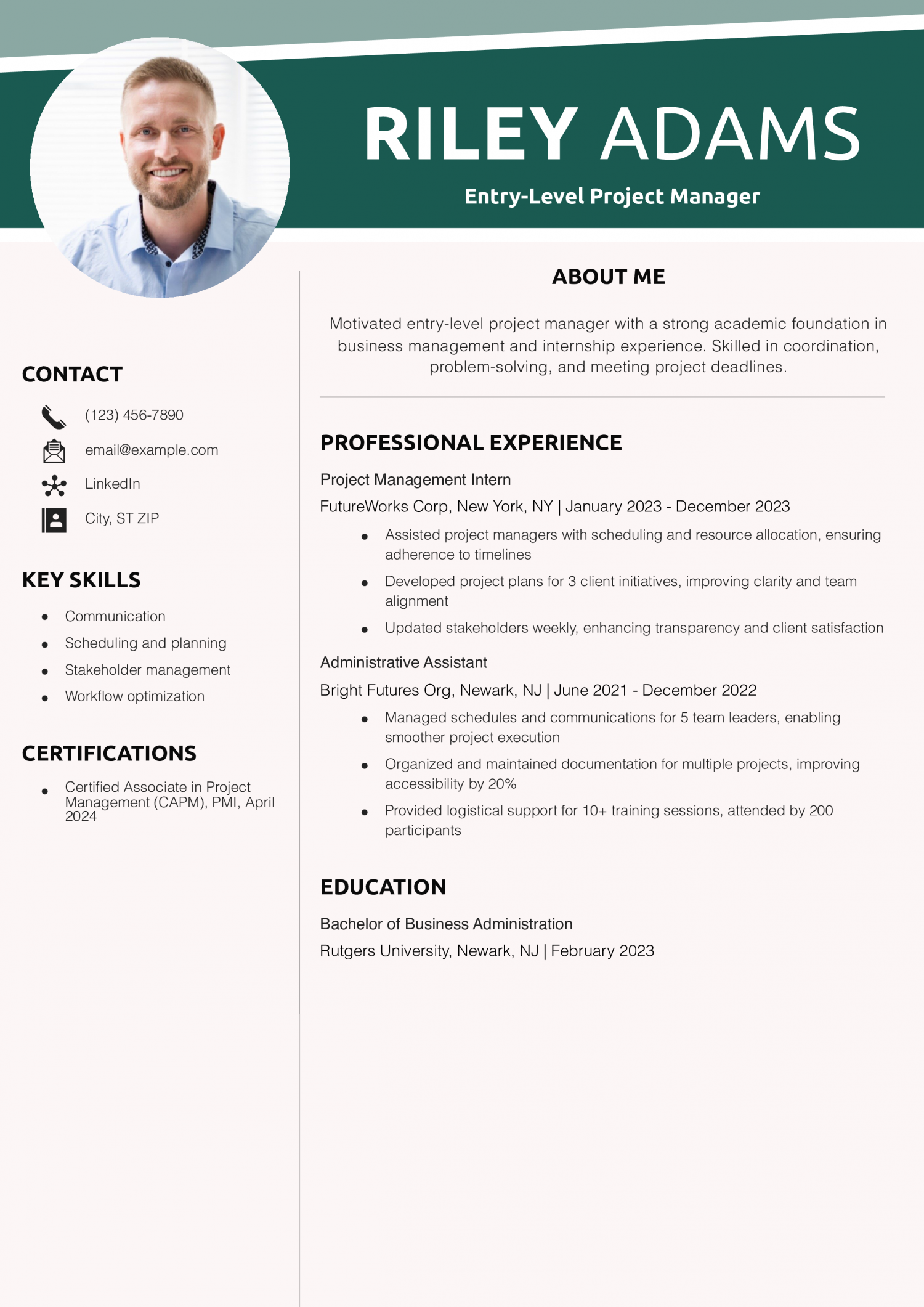 Entry-Level Project Manager Resume Example
